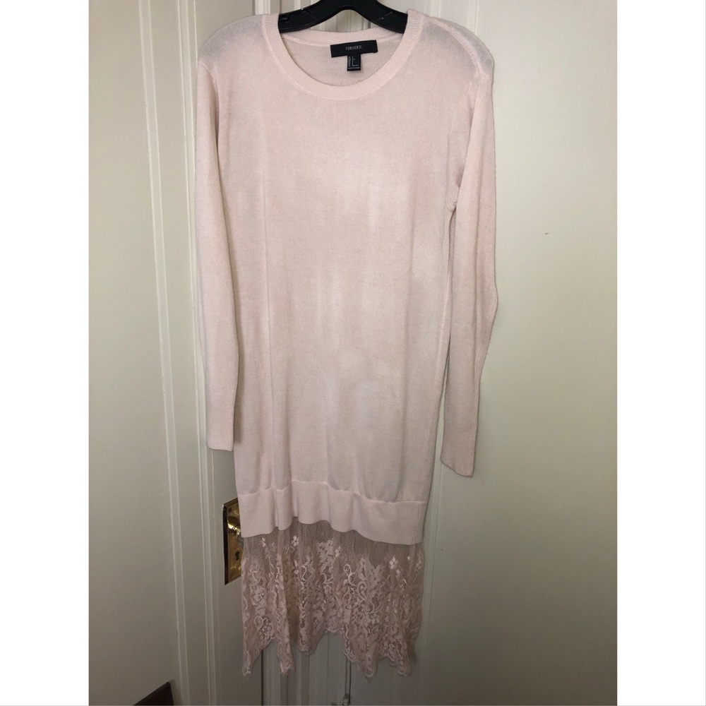 Lace-trimmed sweater dress